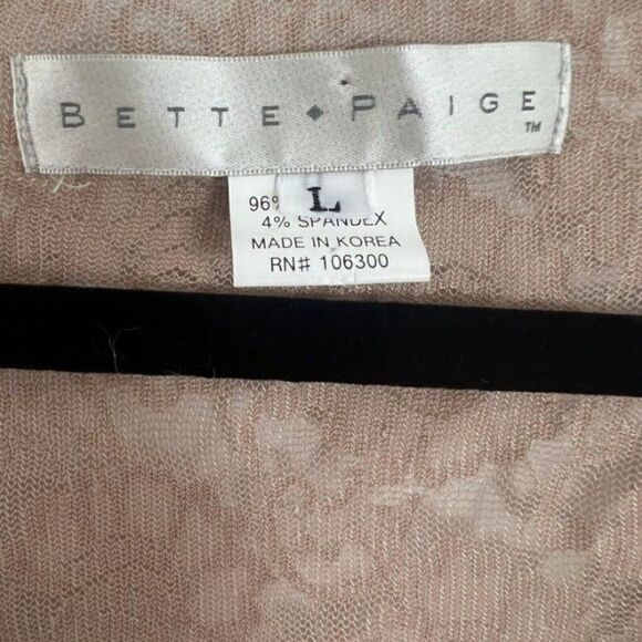 Bettie Page Retro Pin-up Nude Beige Floral Lace Blouse Sheer Back Top Large - Picture 4 of 11